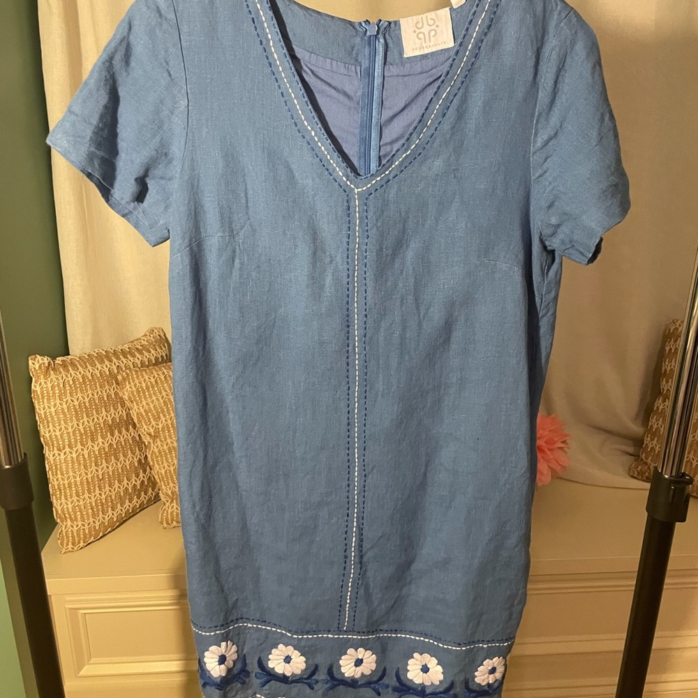Blue Babydoll Dress with Stitching Details